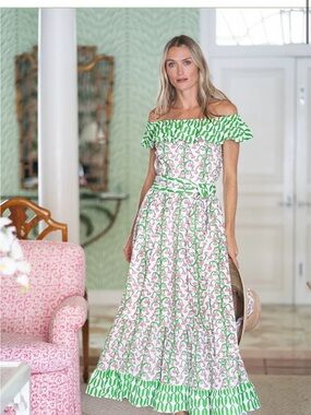 Sue sartor Marias sleeveless maxi dress guava Kelly green